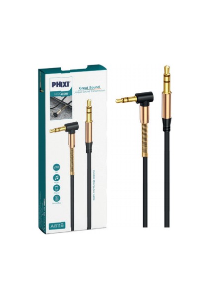 Basic A811 ‘l’ Kesim Metal Başlıklı ve Yaylı 3.5mm Aux Kablo