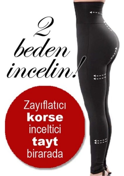 Yüksek Bel Iki Beden Inceltici Sıkılaştırıcı Korse Tayt Termal Sauna Tayt