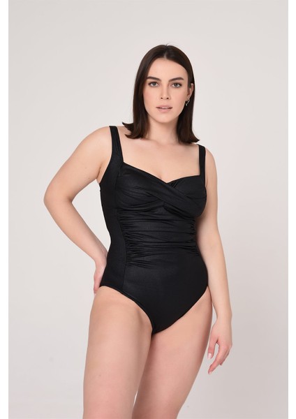 Aquaviva Kadın Büyük Beden Parlak Siyah Drape Detaylı Mayo fiyatları