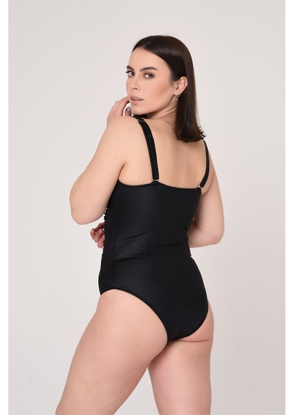 Aquaviva Kadın Büyük Beden Parlak Siyah Drape Detaylı Mayo modelleri