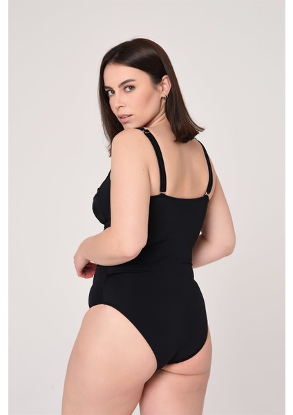 Aquaviva Kadın Büyük Beden Siyah Drape Detaylı Mayo modelleri