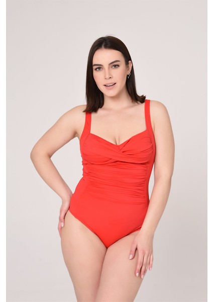 Aquaviva Kadın Büyük Beden Kırmızı Drape Detaylı Mayo