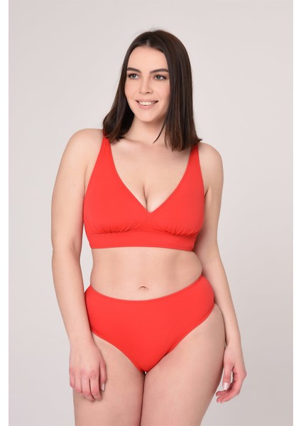 Aquaviva Kadın Kırmızı Büyük Beden Üçgen Yüksek Bel Bikini Takımı