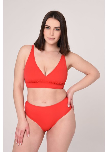 Aquaviva Kadın Kırmızı Büyük Beden Üçgen Yüksek Bel Bikini Takımı fiyatları