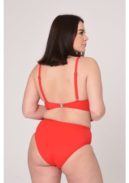 Aquaviva Kadın Kırmızı Büyük Beden Üçgen Yüksek Bel Bikini Takımı modelleri