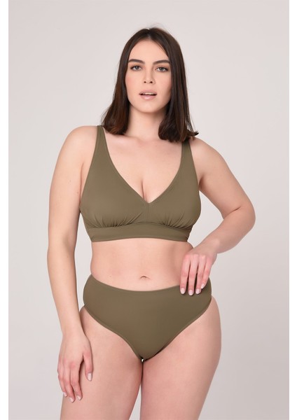 Aquaviva Kadın Haki Yeşil Büyük Beden Üçgen Yüksek Bel Bikini Takımı fiyatları