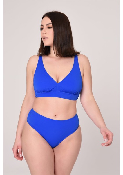 Aquaviva Kadın Saks Büyük Beden Üçgen Yüksek Bel Bikini Takımı