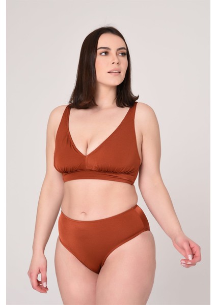 Aquaviva Kadın Tarçın Büyük Beden Üçgen Yüksek Bel Bikini Takımı