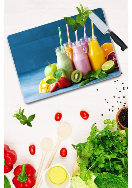 Dekoratif Cam Kesme Tahtası 30 cm. x 40 cm. Milkshake