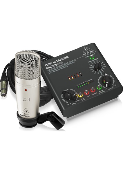 Voice Studio Kayıt Paketi C-1 Kondenser Mikrofon MIC500 USB Vakum Tüp Preamfi / Ses Kartı