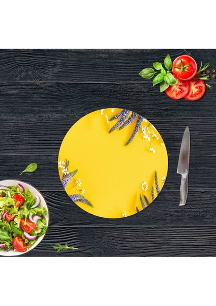 Dekoratif Cam Kesme Tahtası Sari Karanfil Çap 32 cm. | Cam Kesme Tablası