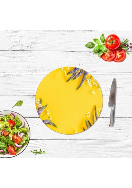 Dekoratif Cam Kesme Tahtası Sari Karanfil Çap 32 cm. | Cam Kesme Tablası fiyatları