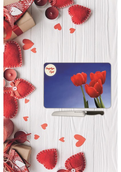 Sevgililer Günü Sevgiliye Özel Yazılı Cam Kesme Tahtası | 20 cm. x 30 cm.