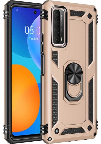 Huawei P Smart 2021 Kılıf Vega Tank Koruma Standlı Yüzüklü Mıknatıslı Gold