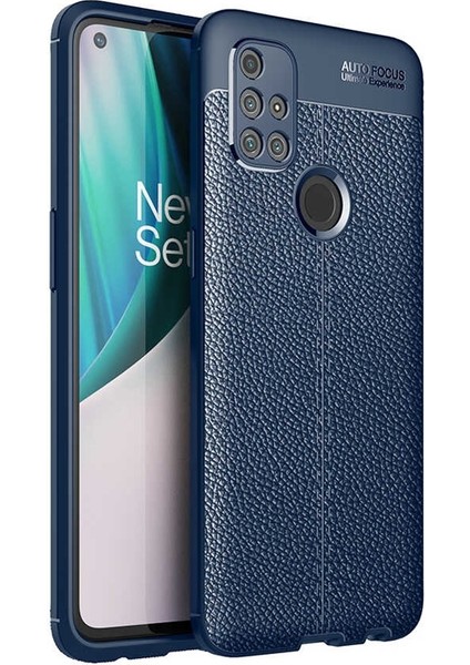 Oneplus Nord N10 5g Kılıf Niss Deri Görünümlü Silikon+Full Ekran Lacivert