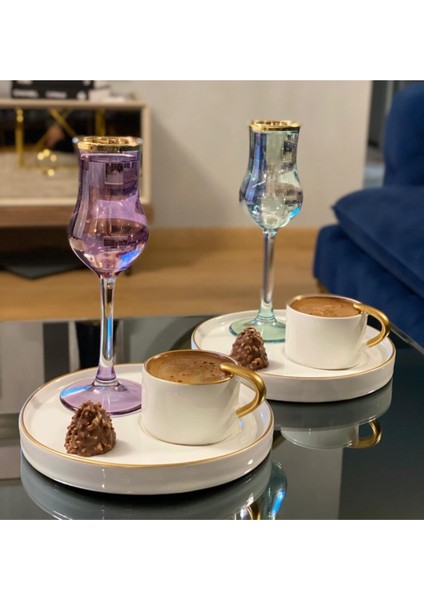 One Dekor 6'lı Respiro Özel Seri Sunum Tabaklı Kahve Fincanı Beyaz