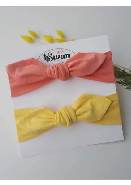 Swan Butik Kız Çocuk Bebek Bandana Toka Seti 2'li Şeftali, Sarı