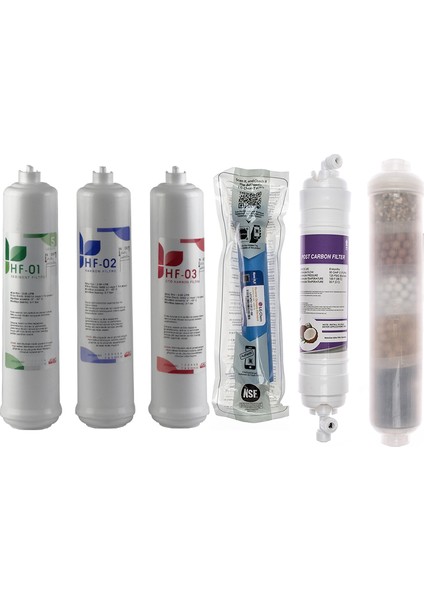 Kapalı Kasa Su Arıtma Cihazlarına Uyumlu Üstten Çift Çubuklu Inlıne 6'lı Filtre Seti, 10 Aşamalı Lg Membranlı