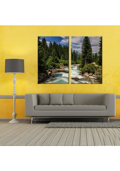 Orman Nehir Kanvas Tablo 120 x 110 cm