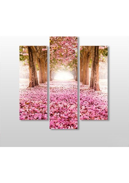 Pembe Çiçekli Yol Kanvas Tablo 84 x 90 cm