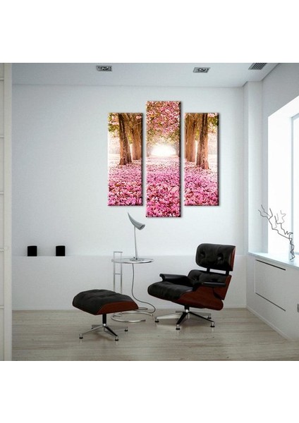 Pembe Çiçekli Yol Kanvas Tablo 84 x 90 cm