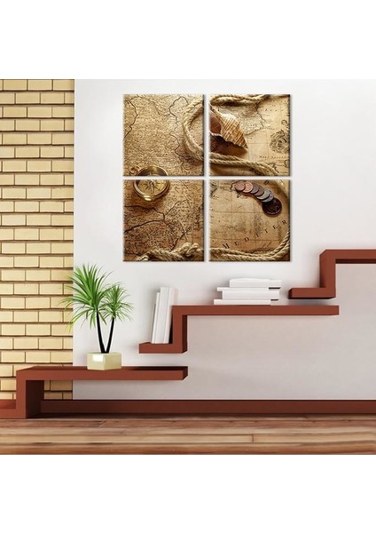 Papirüs Harita Kanvas Tablo 80 x 80 cm