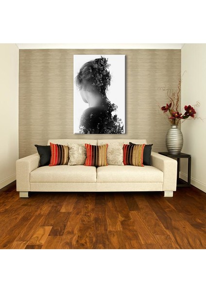 Çiçek ve Kadın Kanvas Tablo 60 x 30