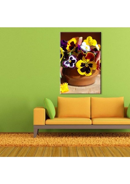 Saksı ve Menekşe Kanvas Tablo 40 x 20