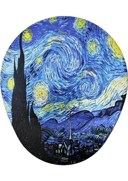 Van Gogh Yıldızlı Gece Bilek Destekli Oval Mousepad