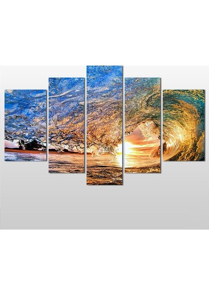 Su Dalgası ve Gün Batımı Kanvas Tablo 208 x 120 cm