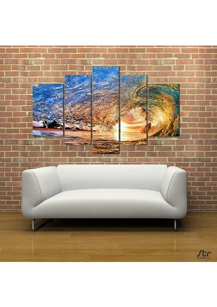Su Dalgası ve Gün Batımı Kanvas Tablo 208 x 120 cm