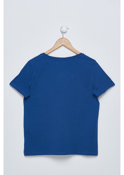 Kadın Mavi V Yaka T-Shirt