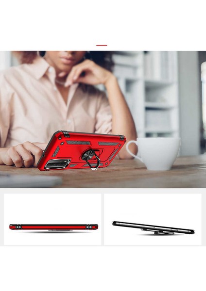 Huawei P Smart 2021 Kılıf Çift Katmanlı Yüzüklü Manyetik Vega Kapak + Cam Ekran Koruyucu modelleri