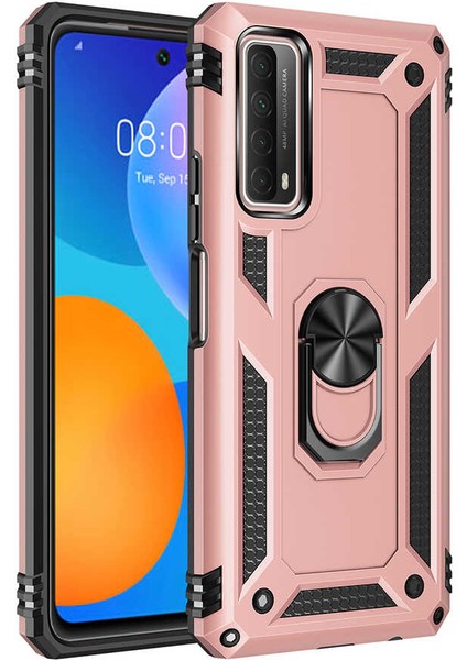 Huawei P Smart 2021 Kılıf Çift Katmanlı Yüzüklü Manyetik Vega Kapak + Nano Ekran Koruyucu