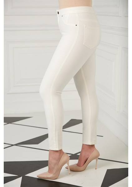 Cep Detaylı Büyük Beden Pamuk Pantolon Ekru fiyatları