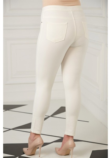 Cep Detaylı Büyük Beden Pamuk Pantolon Ekru modelleri