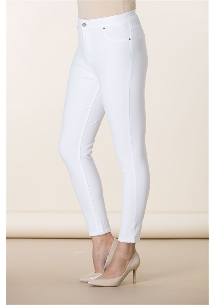 Cep Detaylı Büyük Beden Pamuk Pantolon Beyaz fiyatları