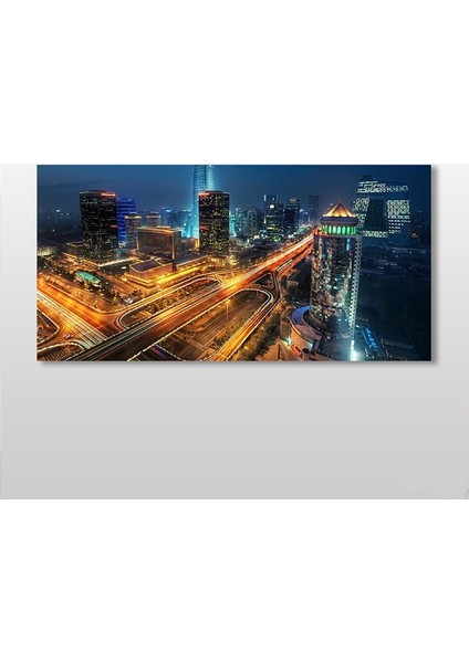 Şehir Işıklandırılmış Kanvas Tablo 120 x 60 cm
