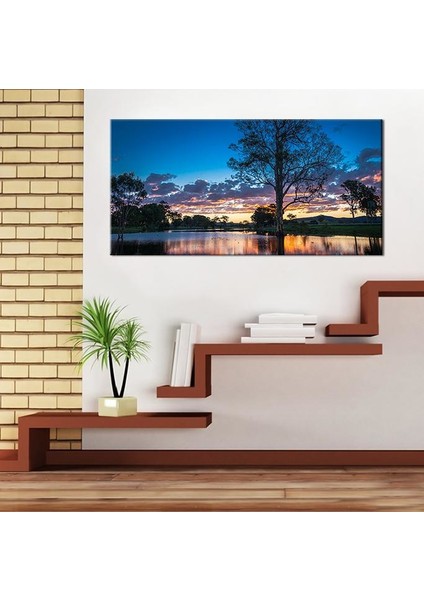 Ağaç ve Göl Kanvas Tablo 100 x 50 cm