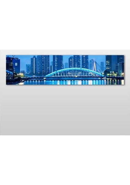 Mavi Yansıma Şehir Kanvas Tablo 240 x 80 cm