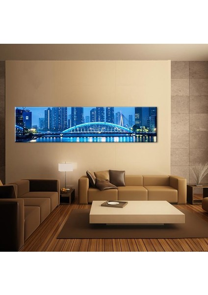 Mavi Yansıma Şehir Kanvas Tablo 240 x 80 cm fırsatları