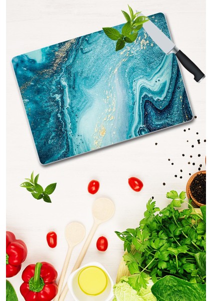 Dekoratif Cam Kesme Tahtası 30 x 40 cm Okyanus