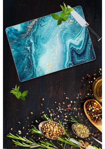 Dekoratif Cam Kesme Tahtası 30 x 40 cm Okyanus