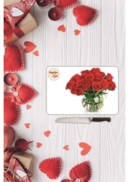 Sevgililer Günü Sevgiliye Özel Yazılı Cam Kesme Tahtası sv7 20 cm x 30 cm