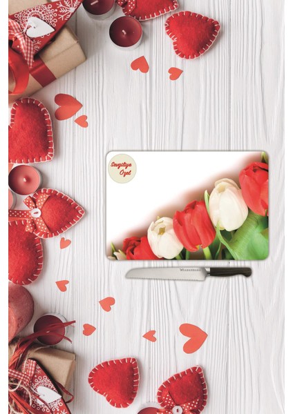 Sevgililer Günü Sevgiliye Özel Yazılı Cam Kesme Tahtası SV10 20 cm x 30 cm
