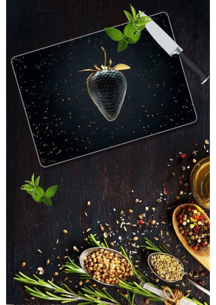 Altın Çilek Cam Kesme Tahtası 20 cm x 30 cm