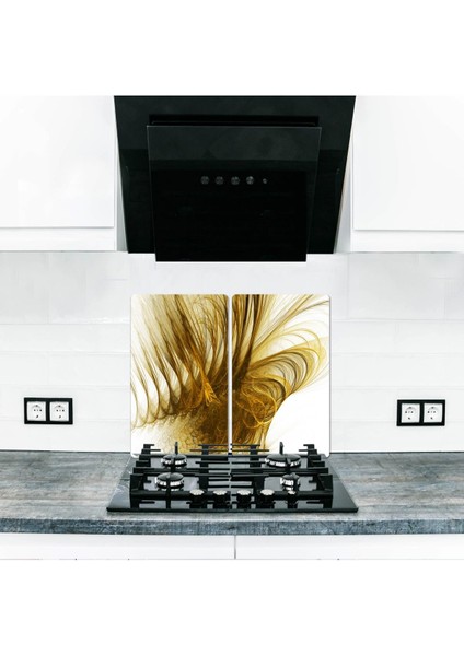 Cam Ocak Koruyucu ve Kesme Tablası Çizgi 60 x 52 cm 4'lü Ocaklar