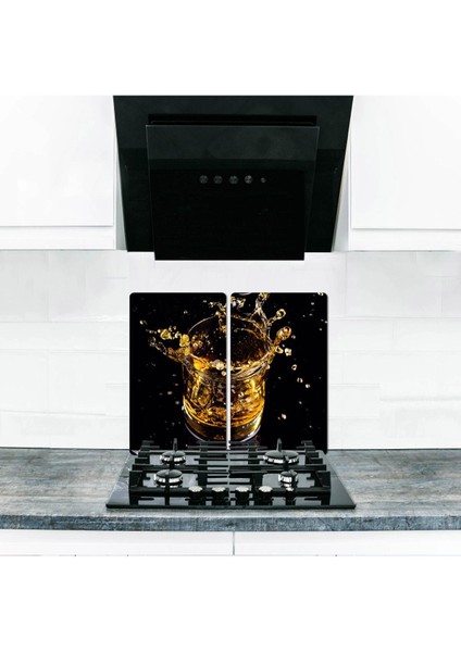Cam Ocak Koruyucu ve Kesim Tablası Altın Bardak 60 x 52 cm 2 Parça 4'lü Ocaklar