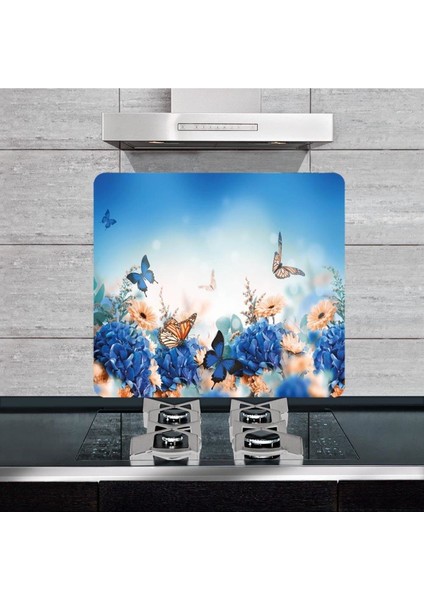 Dekoratif Cam Ocak Arkası Koruyucu ve Kesme Tahtası Kelebek 50 x 56 cm Tek Parça