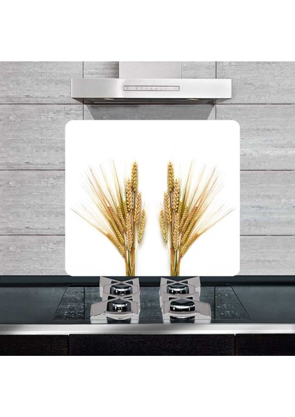 Dekoratif Cam Ocak Arkası Koruyucu ve Kesme Tahtası Başak 50 x 56 cm Tek Parça
